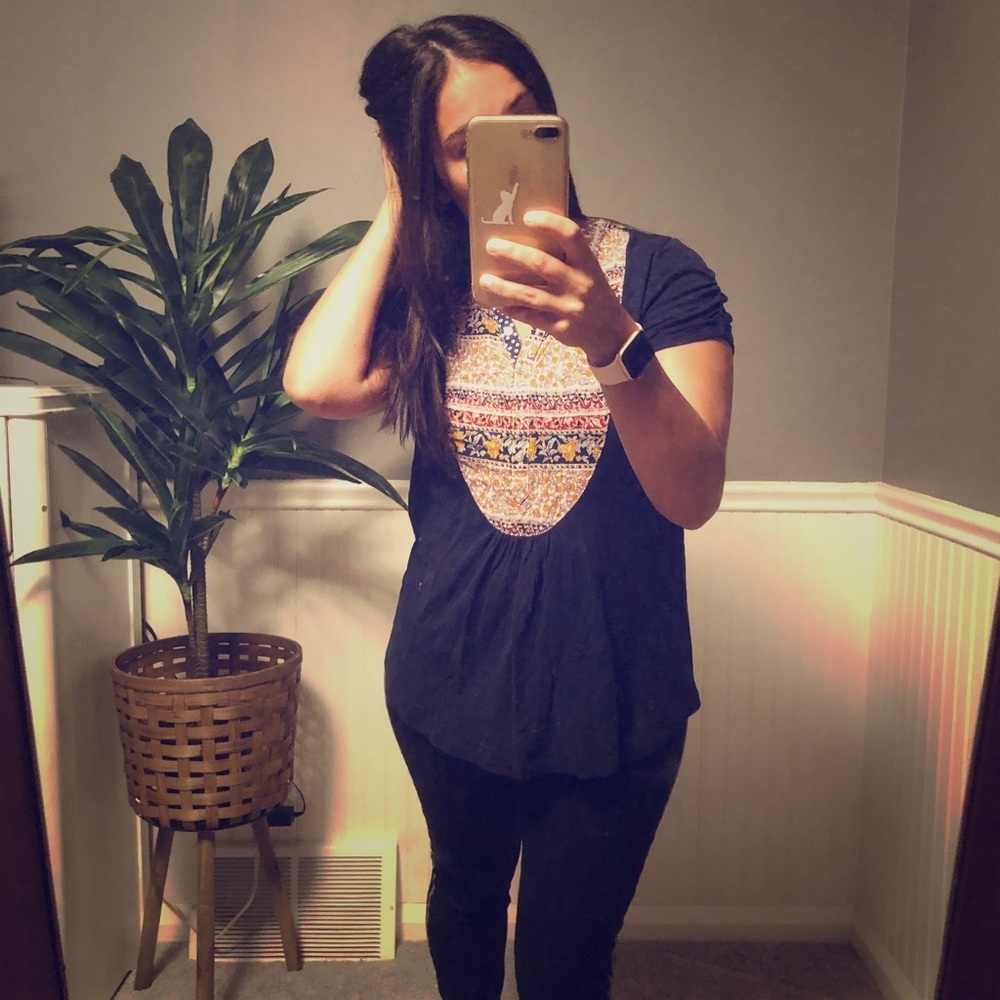 Meadow Rue Anthropologie Bib Top Navy Size Xs‎